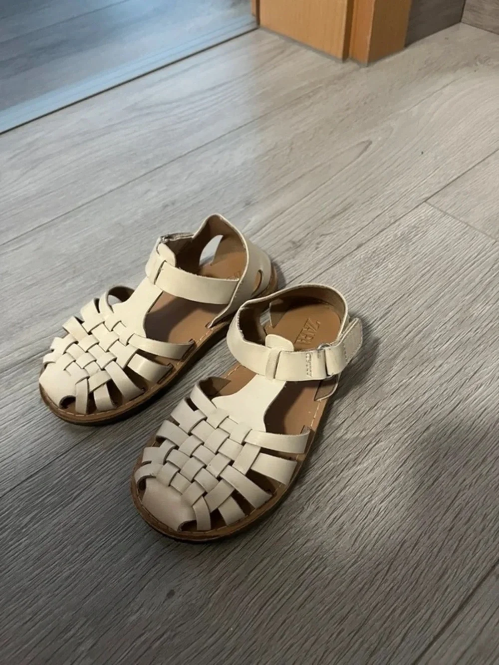 Kids Cream Woven Leather Sandals